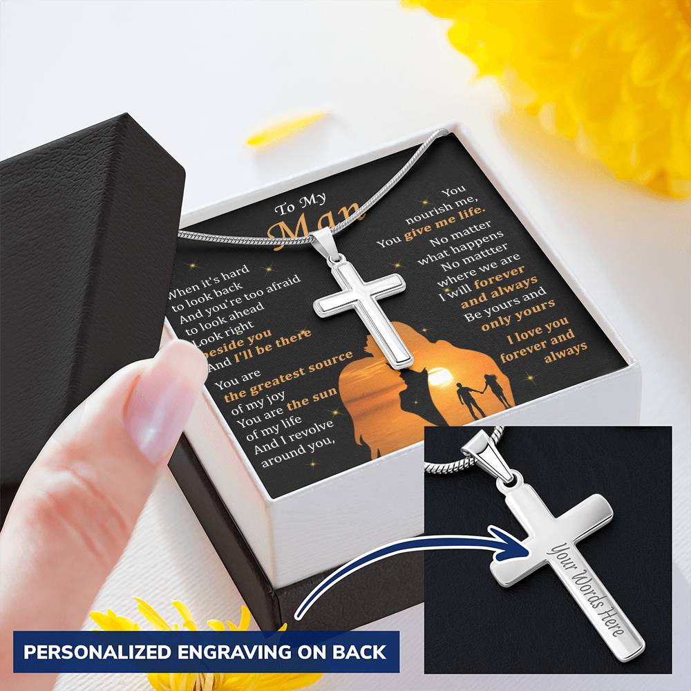 For Your Man - Afraid To Look Ahead - Cross Customize Engraved Cross Necklace