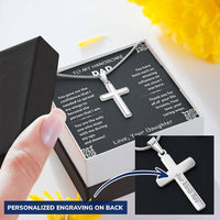 Dad - Amazon - Mesaage 3 Customize Engraved Cross Necklace