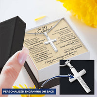 For Husband - Keep Falling In Love - Cross Customize Engraved Cross Necklace