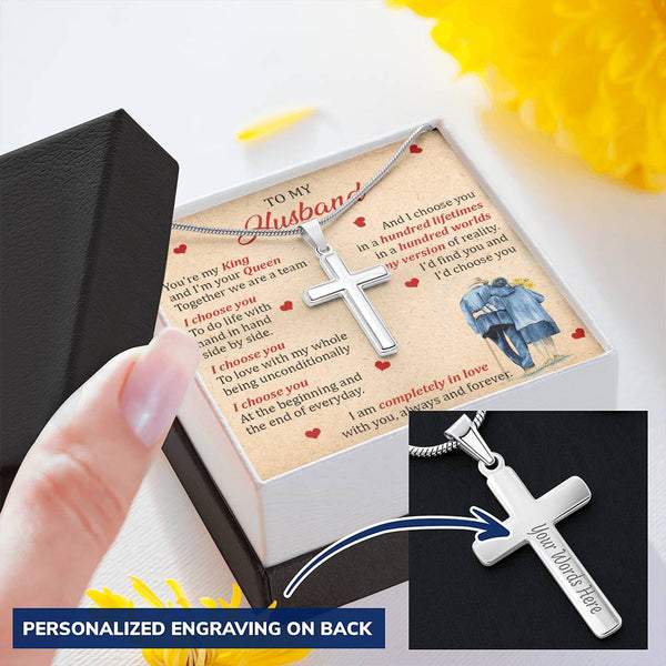 For Husband - The Beginning And The End - Cross Customize Engraved Cross Necklace