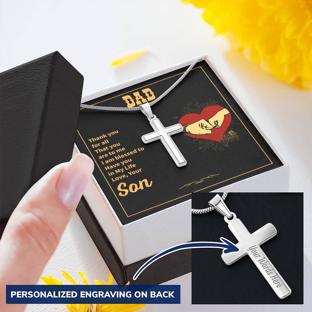 Gift For Dad - Cross Necklace 3 Customize Engraved Cross Necklace
