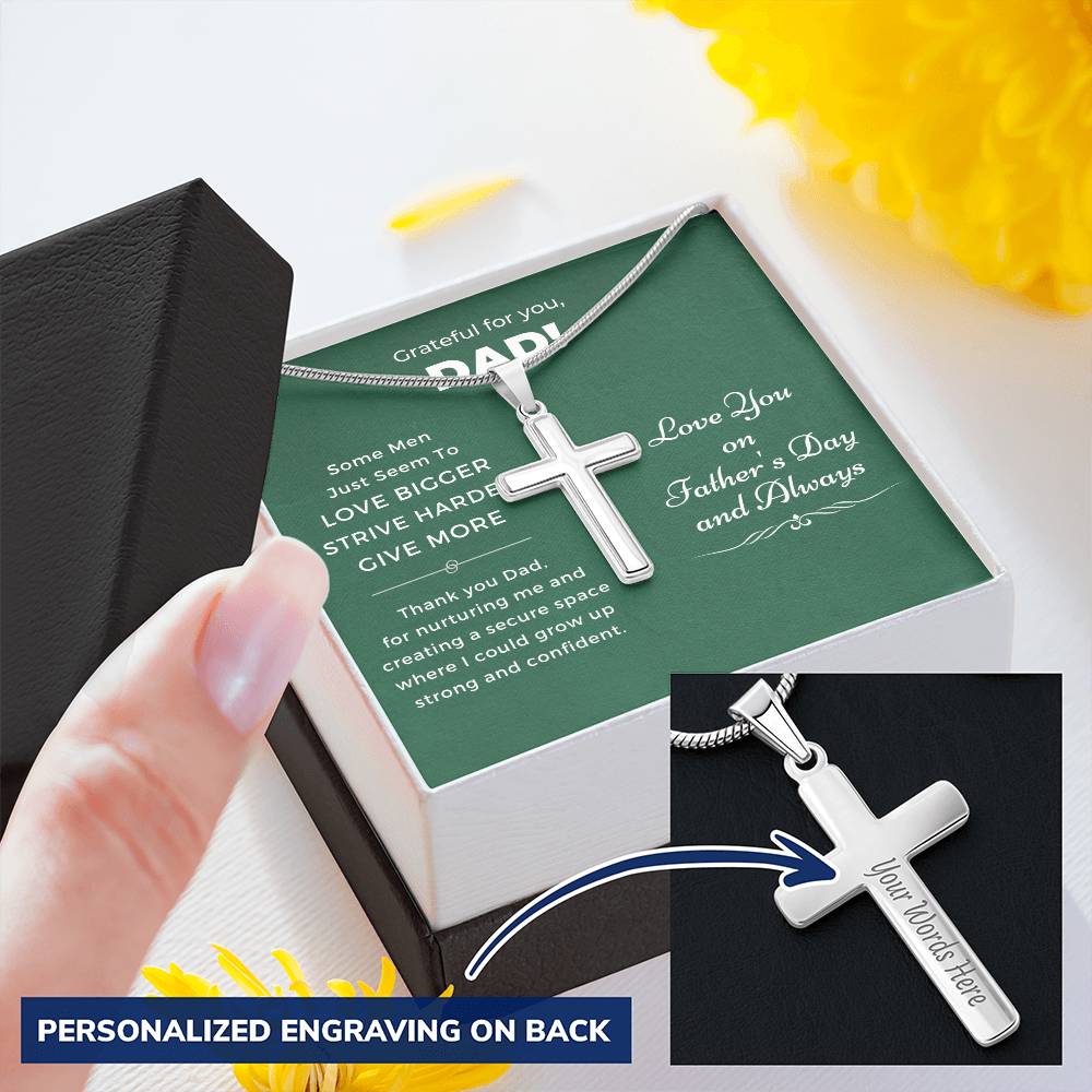 Cross Necklace Gift - Thank You Dad Customize Engraved Cross Necklace