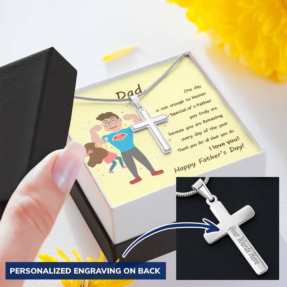 Father's Day Cross Necklace Customize Engraved Cross Necklace