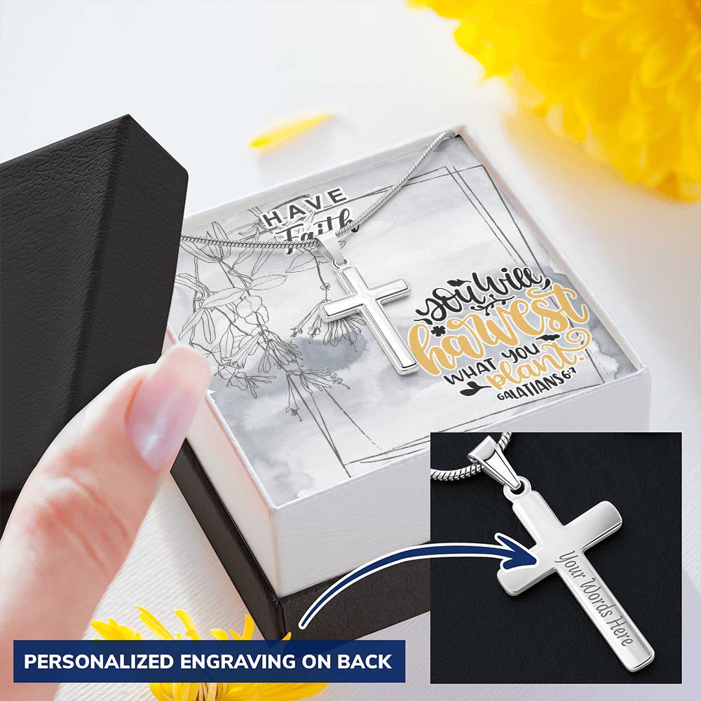 Dad To Son Gifts - You Will Harvest What You Plant Customize Engraved Cross Necklace