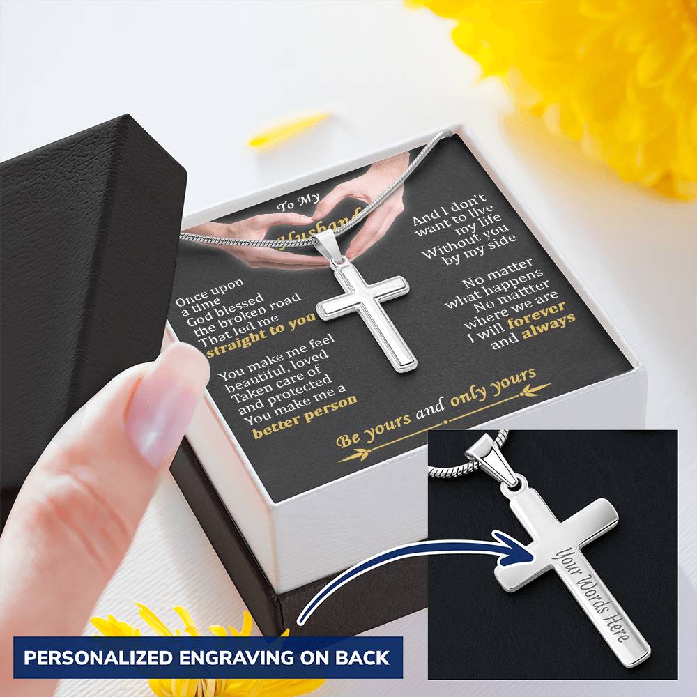 For Husband - Live My Life With You - Cross Customize Engraved Cross Necklace