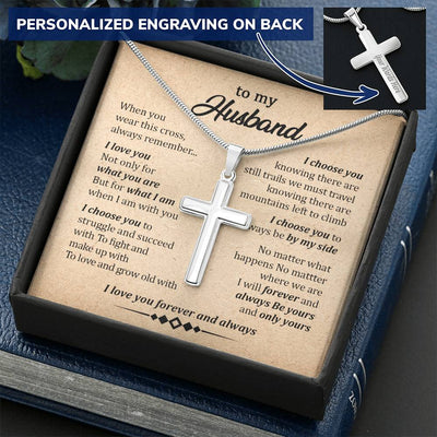For Husband - When I Am With You - Cross Customize Engraved Cross Necklace