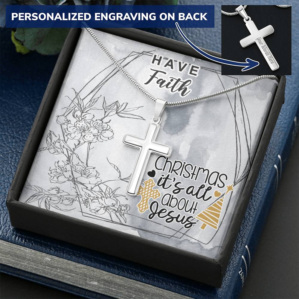 Dad To Son Gifts Cross Necklace Chain Bible Verse - Christmas It&#39;s All About Jesus Customize Engraved Cross Necklace
