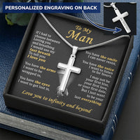 For Your Man - Wrapped In Your Arms - Cross Customize Engraved Cross Necklace