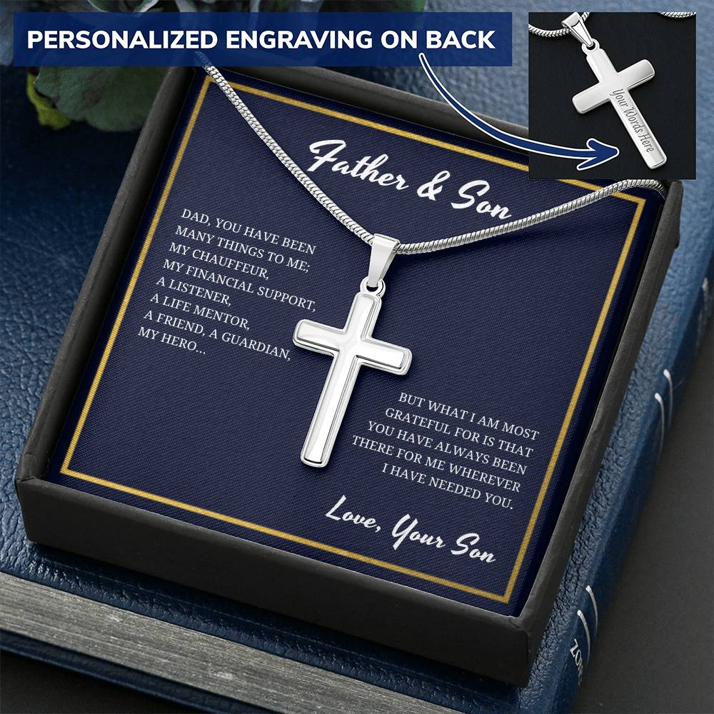 Father &amp; Son Always Been There For Me Cross Necklace Customize Engraved Cross Necklace