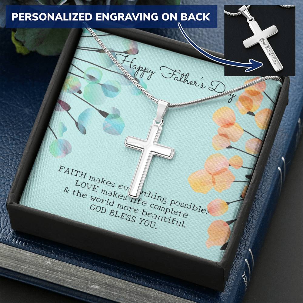 Gift For Dad - Happy Father&#39;s Day - Cross Necklace - Customize It With Engraving - Pure Polished Stainless Steel Customize Engraved Cross Necklace