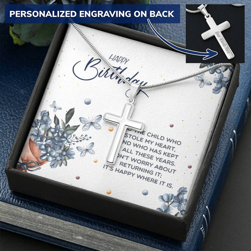 Gift For Birthday Son-To-Dad-Necklace-To-Customize Cross Necklace-Son-To-Father-Gifts-Dad Customize Engraved Cross Necklace