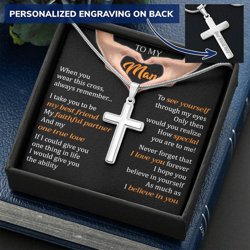 For Your Man - I Love You Forever - Cross 1 Customize Engraved Cross Necklace
