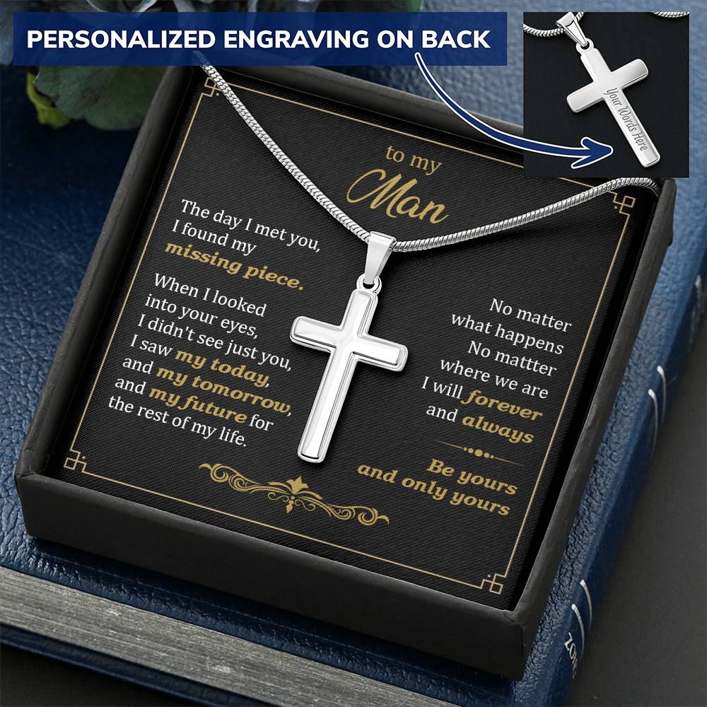 For Your Man - Always &amp; Forever - Cross Customize Engraved Cross Necklace