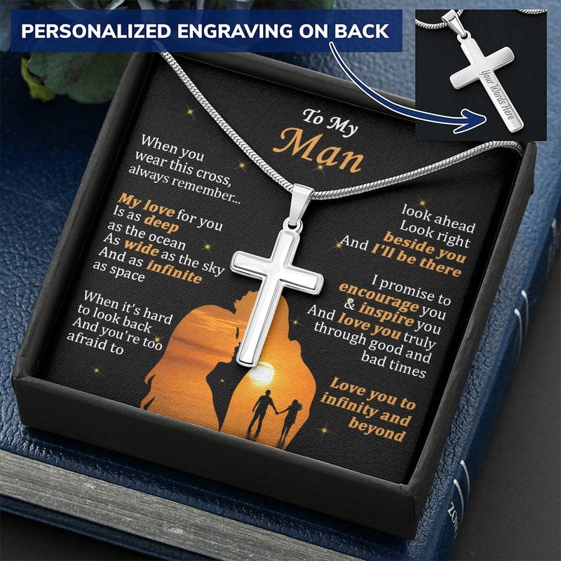 For Your Man - As The Ocean - Cross Customize Engraved Cross Necklace