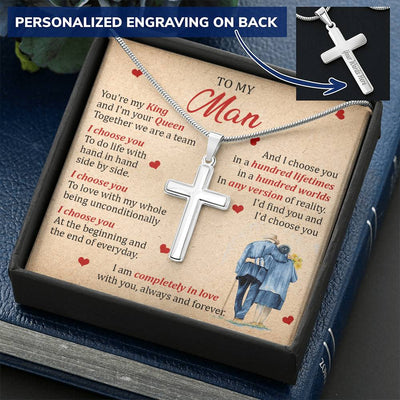 For Your Man - The Beginning And The End - Cross Customize Engraved Cross Necklace