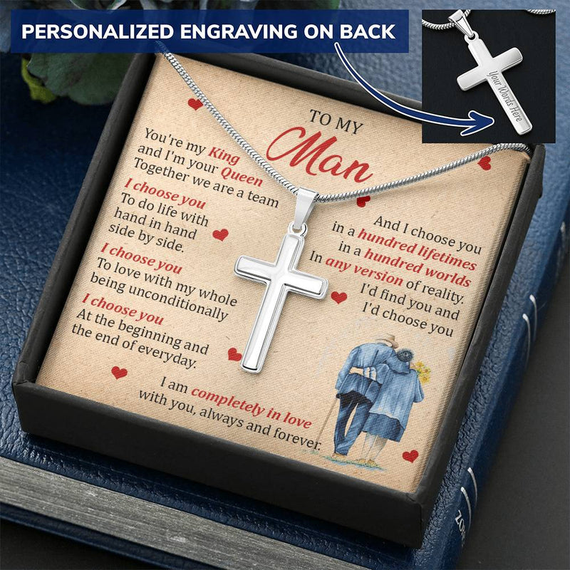 For Your Man - The Beginning And The End - Cross Customize Engraved Cross Necklace