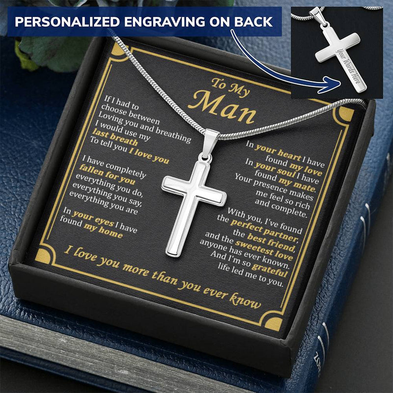 For Your Man - Last Breath - Cross Customize Engraved Cross Necklace