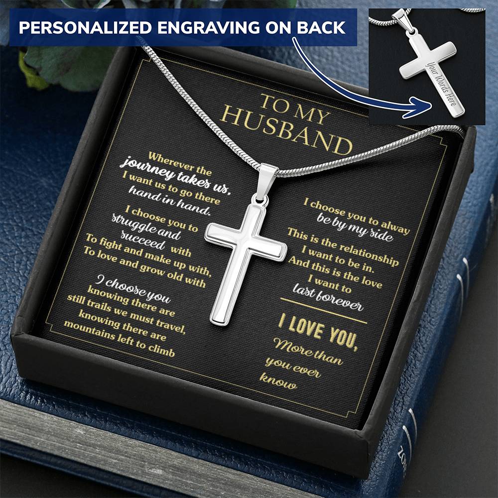 For Husband - Always Be By My Side - Cross Customize Engraved Cross Necklace