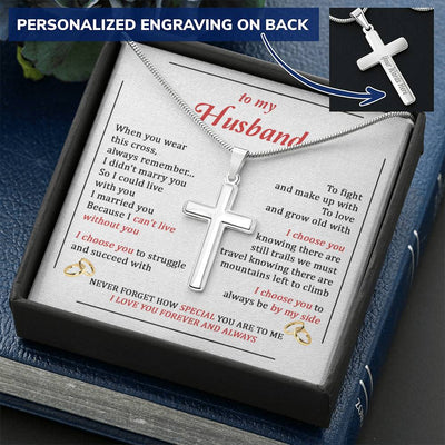 For Husband - Marry You - Cross Customize Engraved Cross Necklace