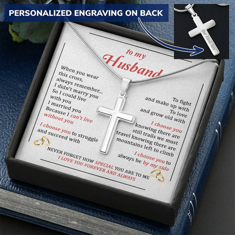 For Husband - Marry You - Cross Customize Engraved Cross Necklace