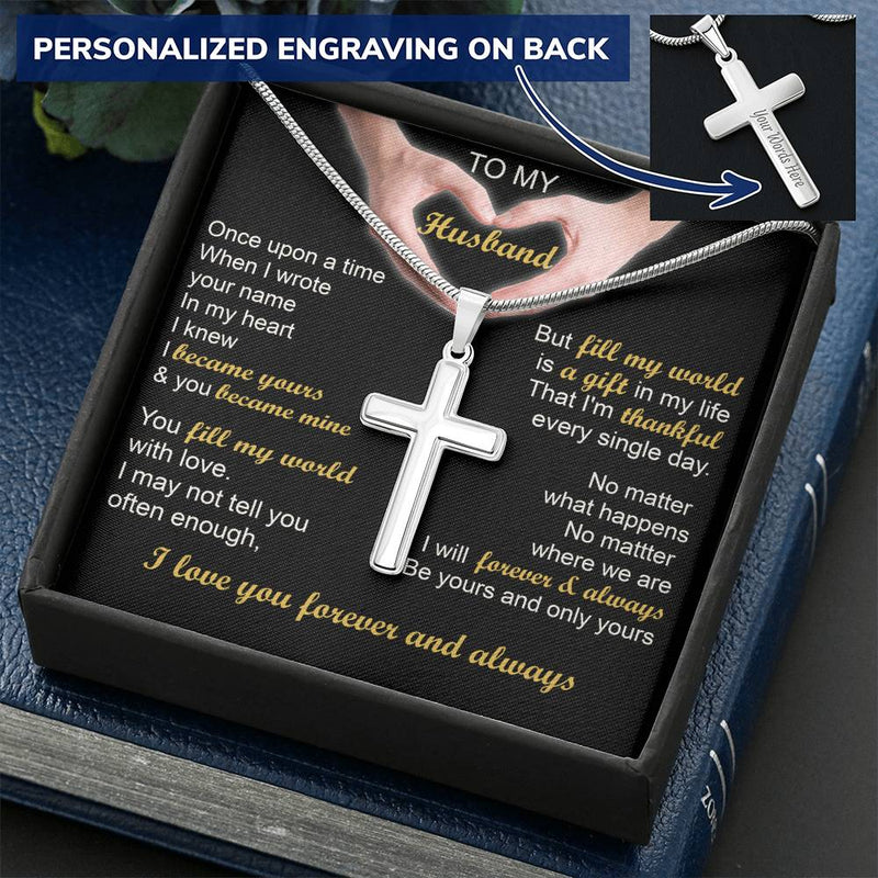 For Husband - Your Name - Cross Customize Engraved Cross Necklace