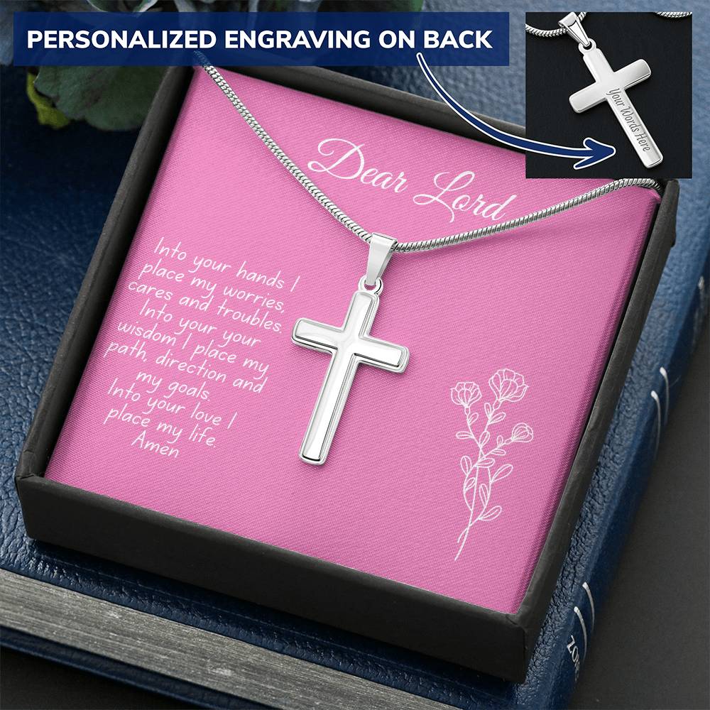 Dear Lord Faith Cross Necklace Customize Engraved Cross Necklace