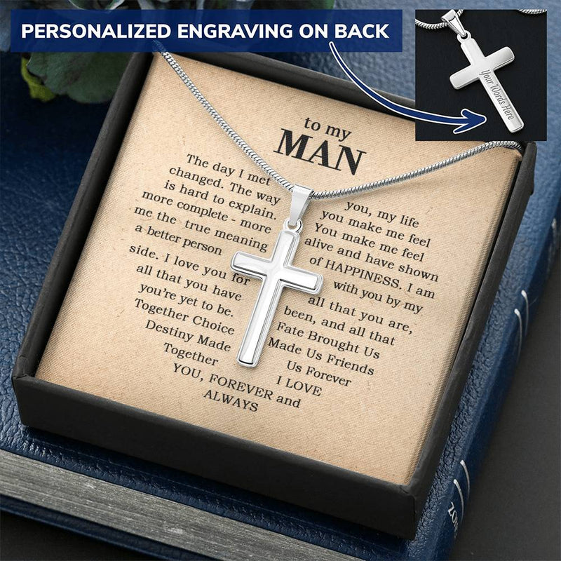 For Your Man - The Day I Met You 1 - Cross Customize Engraved Cross Necklace