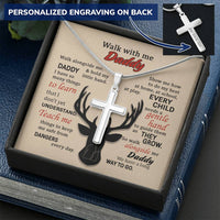 For Dad - Walk With Me - Cross Customize Engraved Cross Necklace