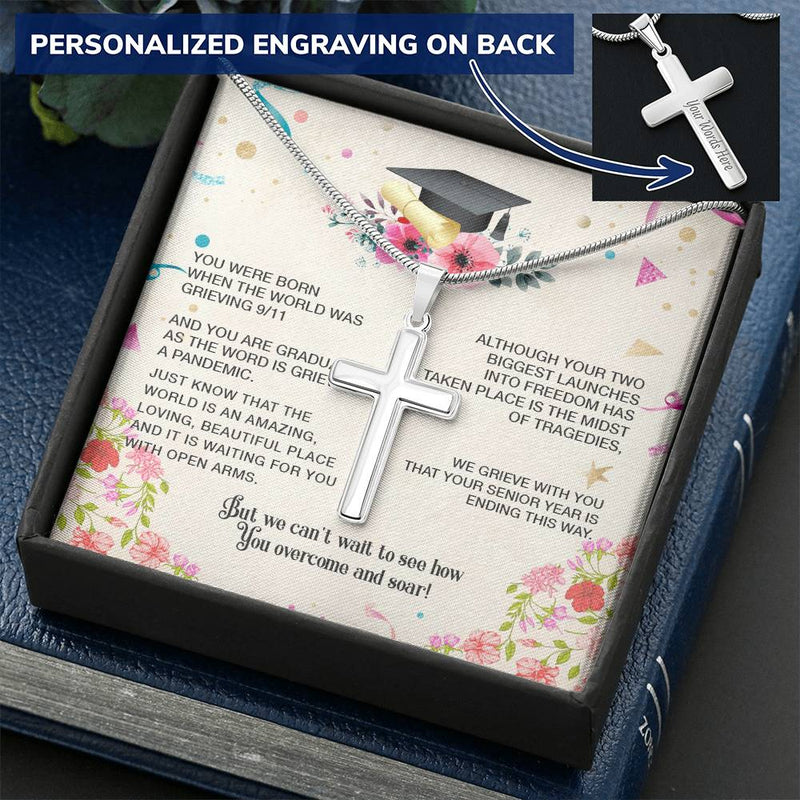 Engraving Necklace For Seniors Perfect Graduation Gift Customize Engraved Cross Necklace