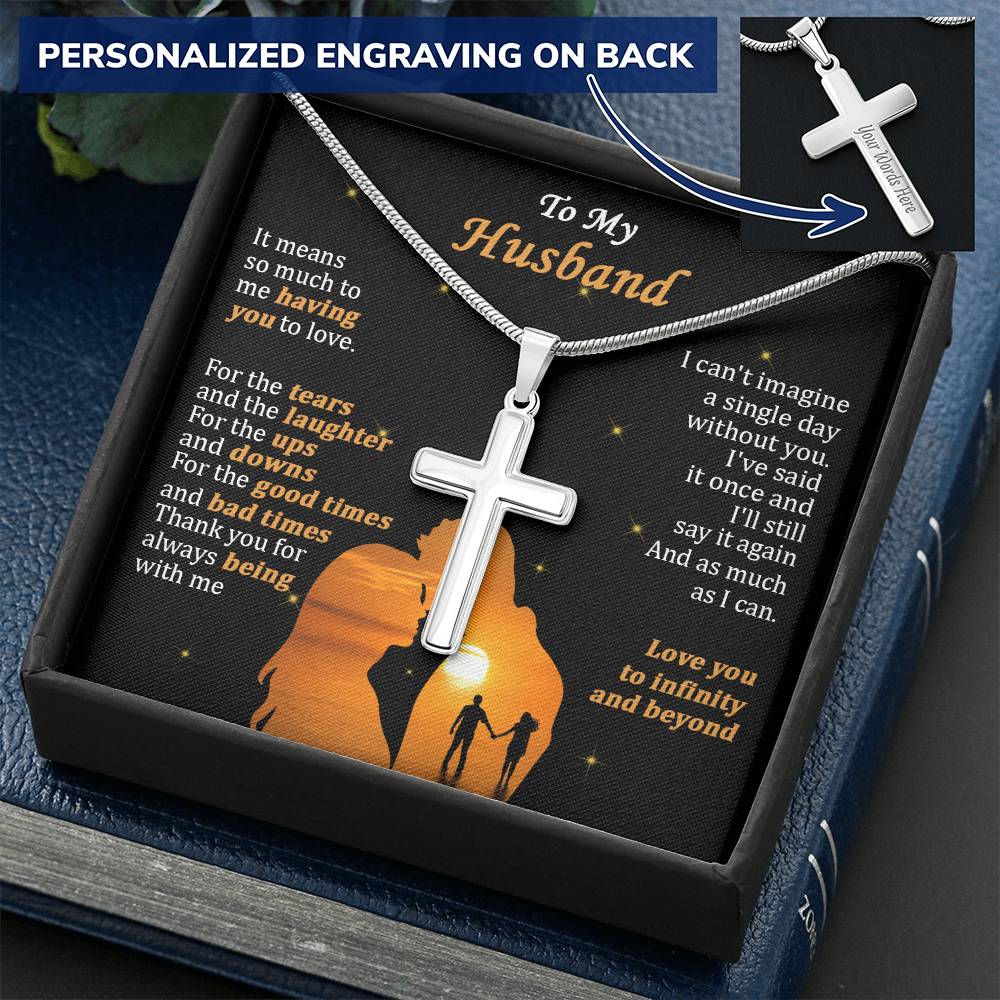 For Husband - Always Being With Me - Cross Customize Engraved Cross Necklace