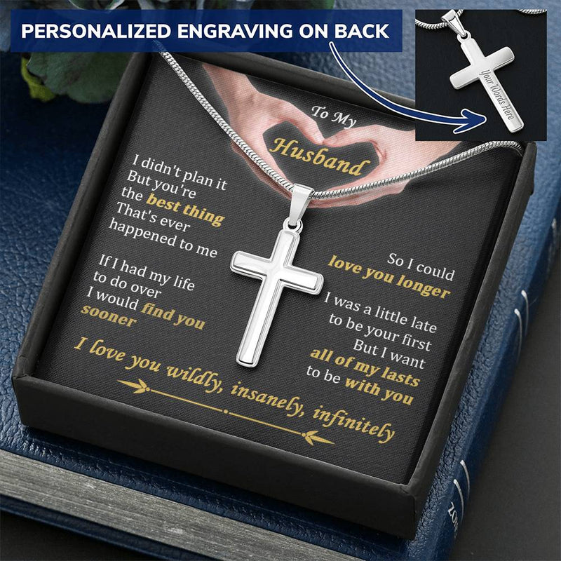 For Husband - Love You Wildly - Cross Customize Engraved Cross Necklace