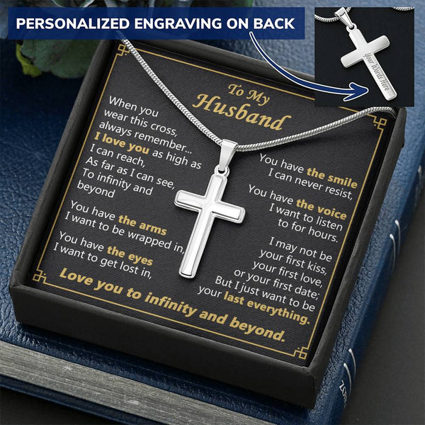 For Husband - To Infinity - Cross Customize Engraved Cross Necklace