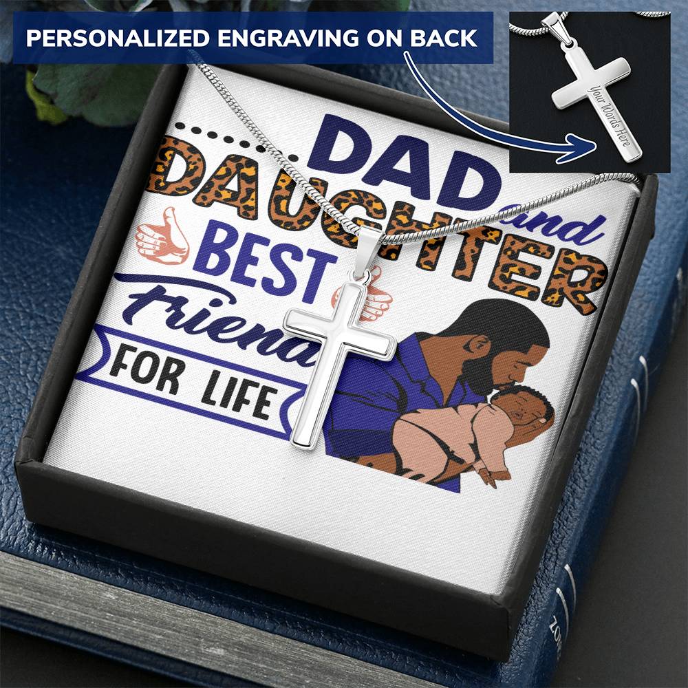 Dad &amp; Daughter Best Friends-Pendant Customize Engraved Cross Necklace