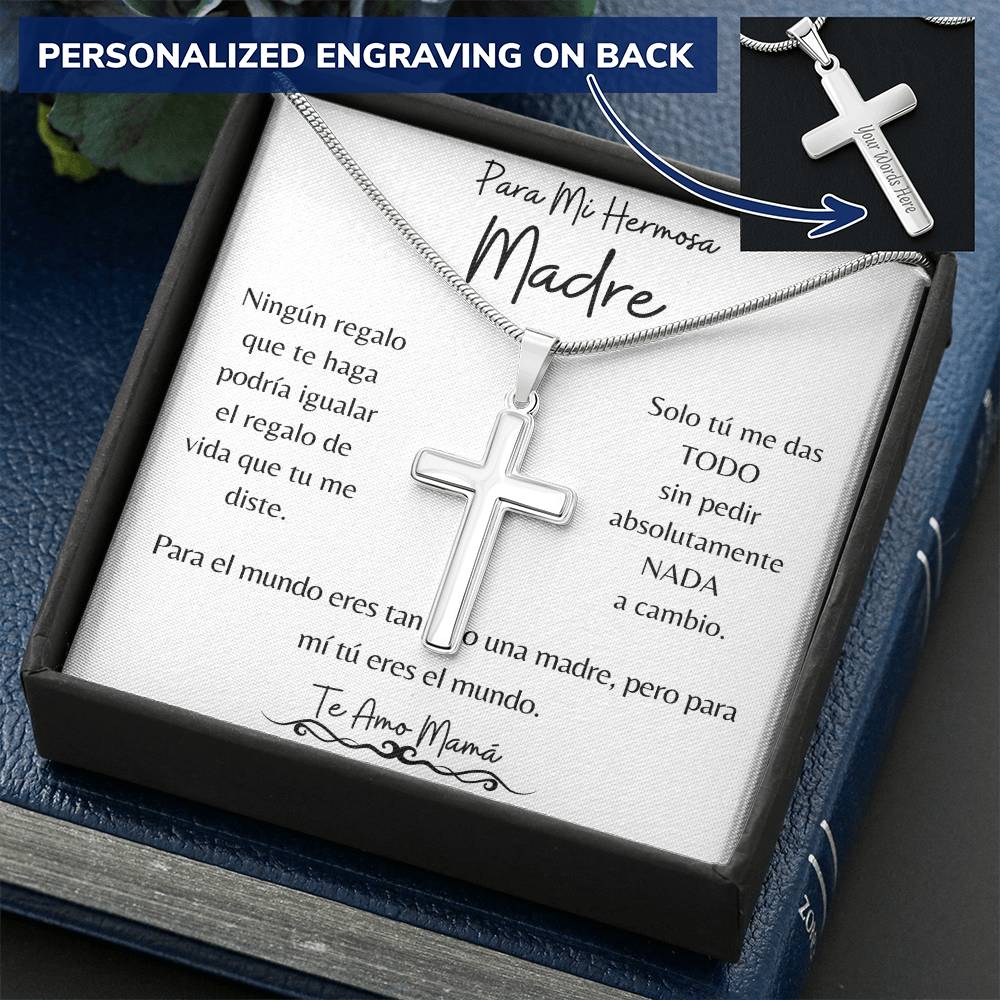 Engraved Cross Necklace For Mom Customize Engraved Cross Necklace