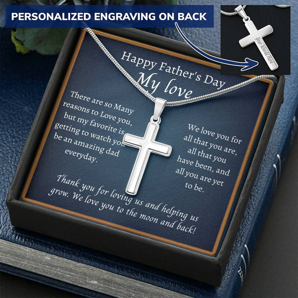 Father Day My Love Customize Engraved Cross Necklace