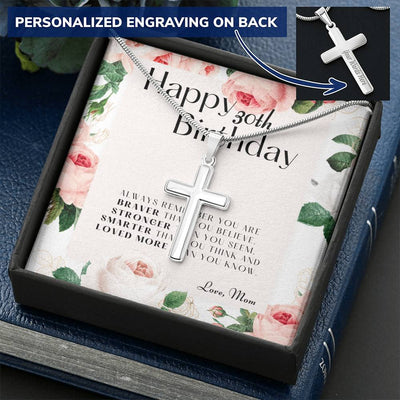 30Th Birthday Gifts For Daughter  Necklace For Daughter  3 Decade Jewelry  30 Years Old Customize Engraved Cross Necklace