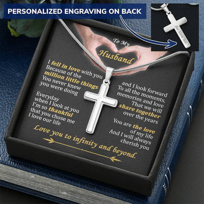 For Husband - Memories And Love - Cross Customize Engraved Cross Necklace