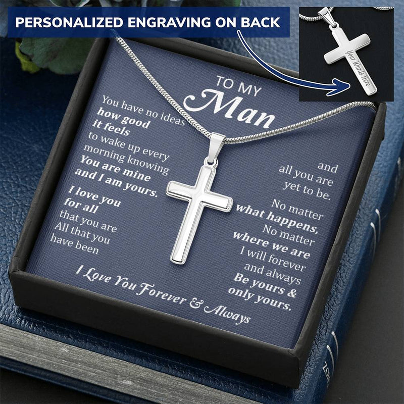 For Your Man - Wake Up - Cross Customize Engraved Cross Necklace