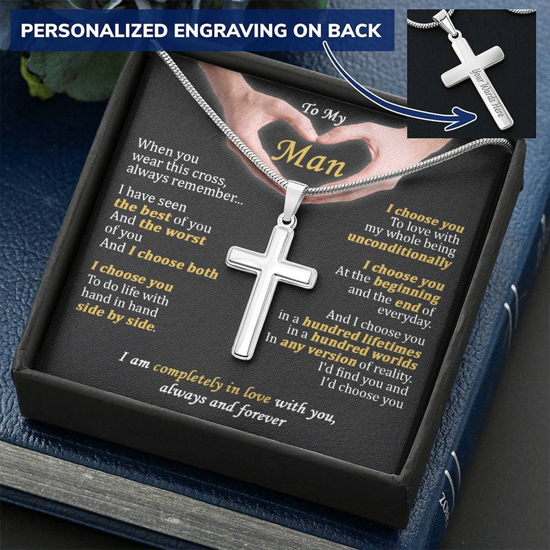 For Your Man - The Best Of You - Cross 1 Customize Engraved Cross Necklace