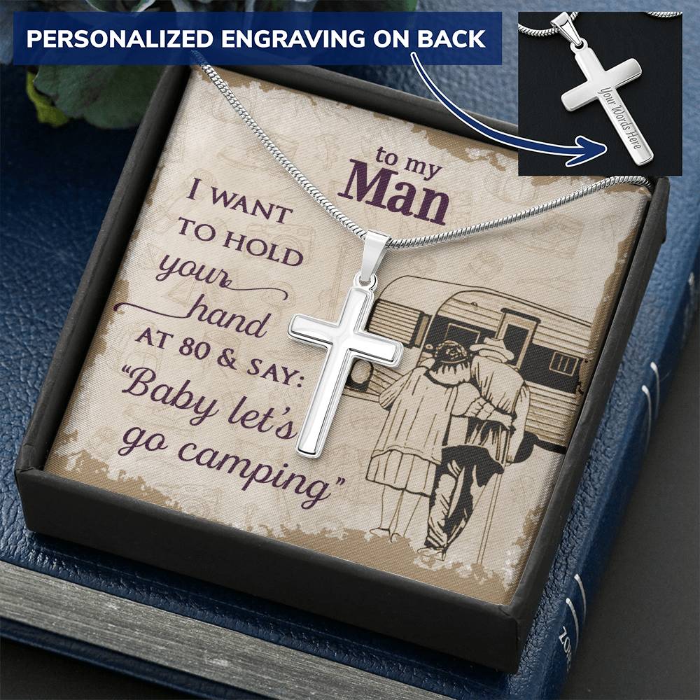 For Husband - Let&#39;s Go Camping - Cross Customize Engraved Cross Necklace