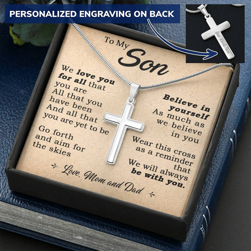 For Son - Be With You - Cross Customize Engraved Cross Necklace