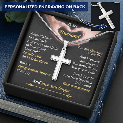 For Husband - Revolve Around You - Cross Customize Engraved Cross Necklace