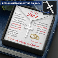 For Your Man - Live With You - Cross Customize Engraved Cross Necklace