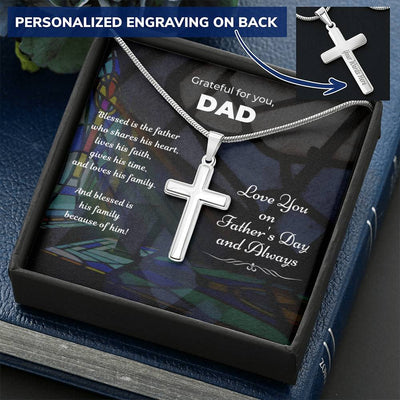 Cross Necklace Gift - Grateful For You Dad Customize Engraved Cross Necklace