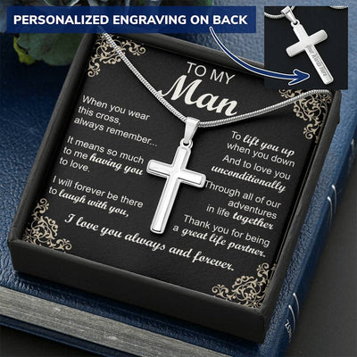 For Your Man - Adventures In Life - Cross Customize Engraved Cross Necklace
