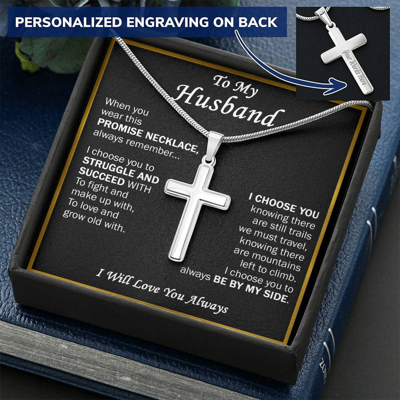 Gift For Husband - My Side - Cross Customize Engraved Cross Necklace