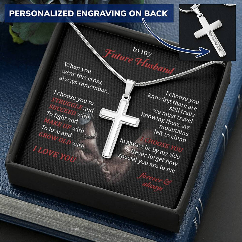For Future Husband - Grow Old With You - Cross Customize Engraved Cross Necklace
