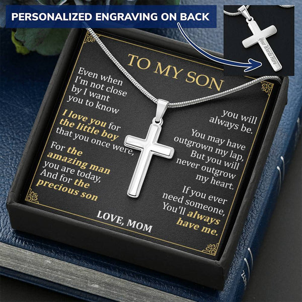 For Son - Close By - Cross Customize Engraved Cross Necklace