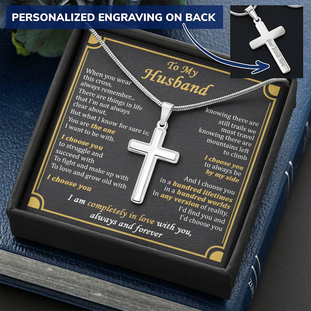 For Husband - I&#39;d Find You - Cross Customize Engraved Cross Necklace