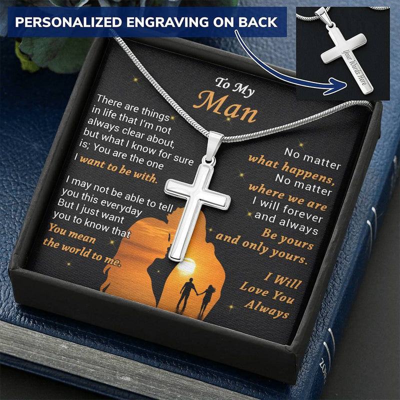 For Your Man - Where We Are - Cross Customize Engraved Cross Necklace